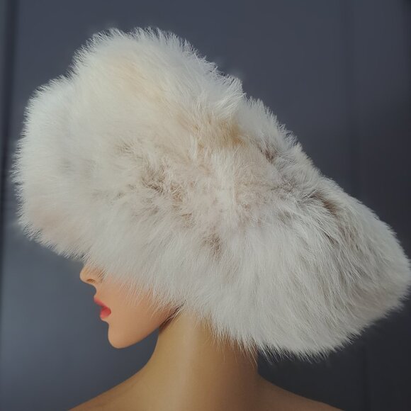 Cream Fox Trimmed Hat with White Leather Crown and Jewels main image 3